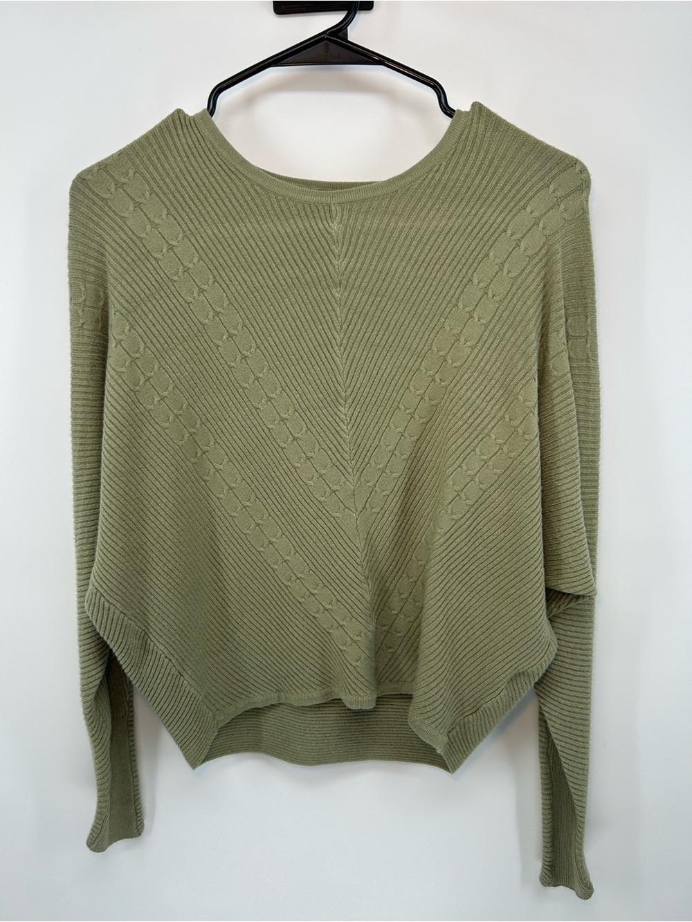 Tahari Olive Green V-Panel Ribbed Sweater